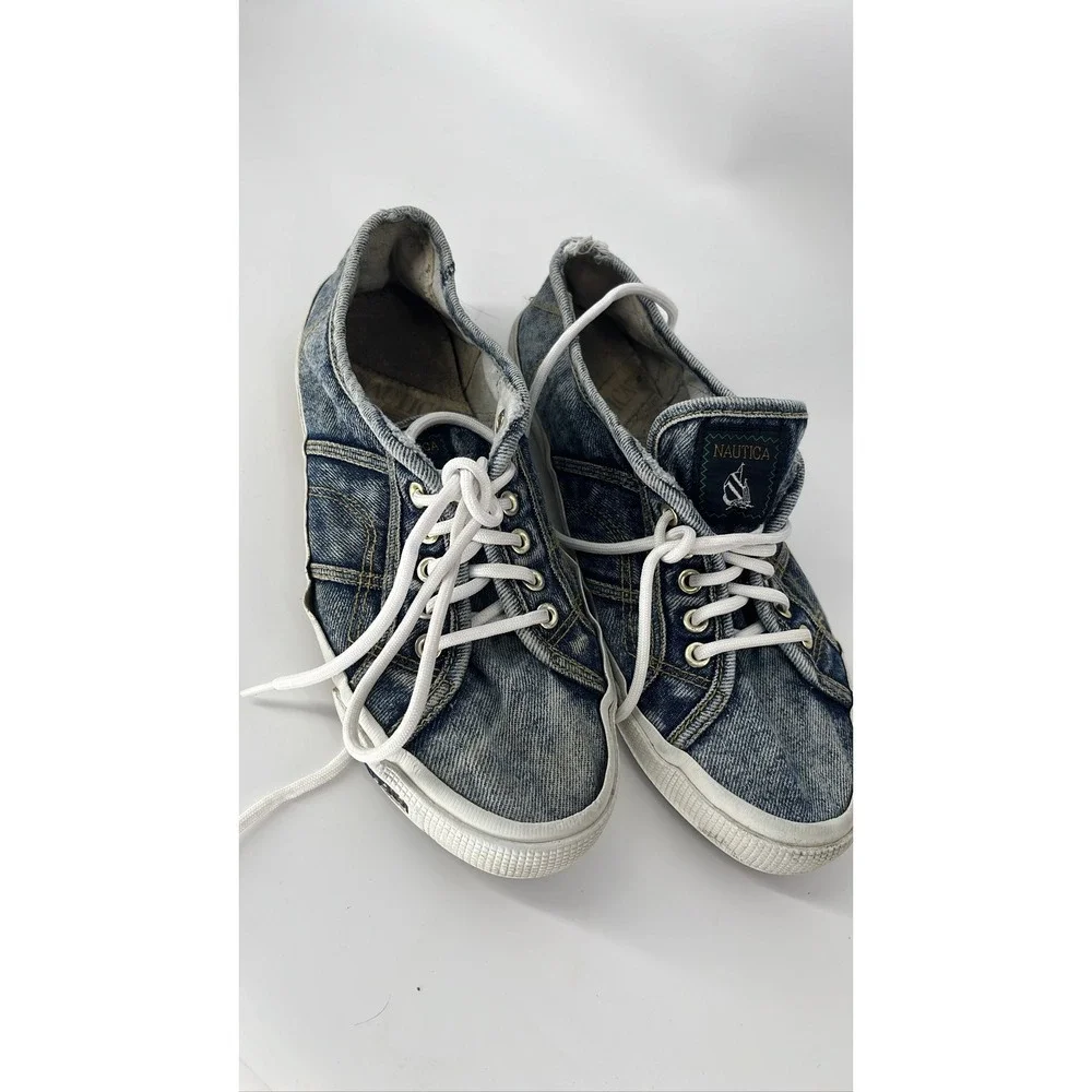 Nautica Blue Denim Boat Shoes Lace Up Sneakers‎ Sz 9